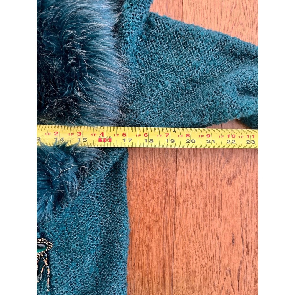 Vintage Teal Faux Fur Collar Jacket Turquoise Stone Tassel Sz S Carly St Claire - Picture 9 of 15
